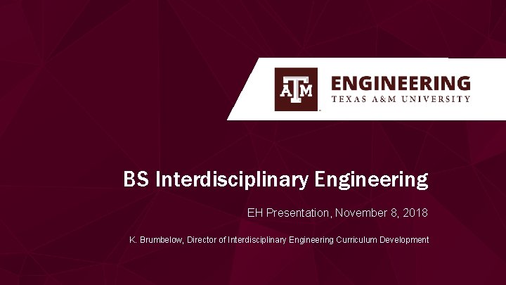 BS Interdisciplinary Engineering EH Presentation, November 8, 2018 K. Brumbelow, Director of Interdisciplinary Engineering