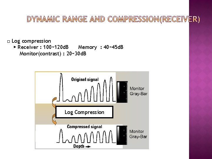 □ Log compression ▶ Receiver : 100~120 d. B Memory : 40~45 d. B