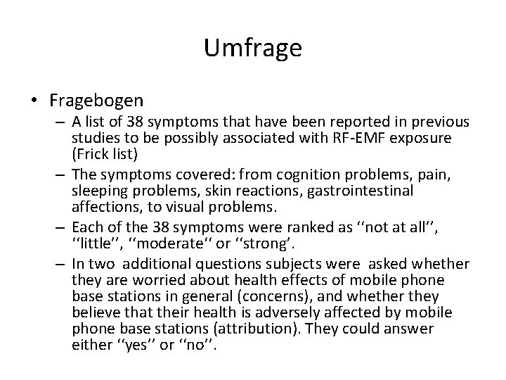 Umfrage • Fragebogen – A list of 38 symptoms that have been reported in