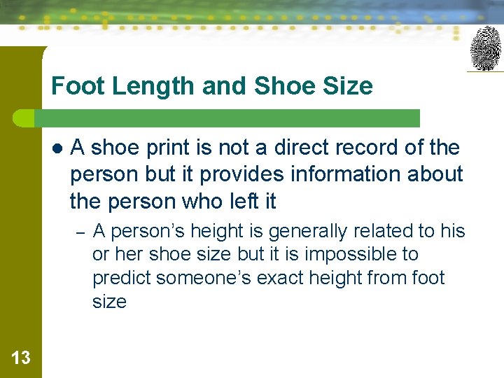 Foot Length and Shoe Size l A shoe print is not a direct record