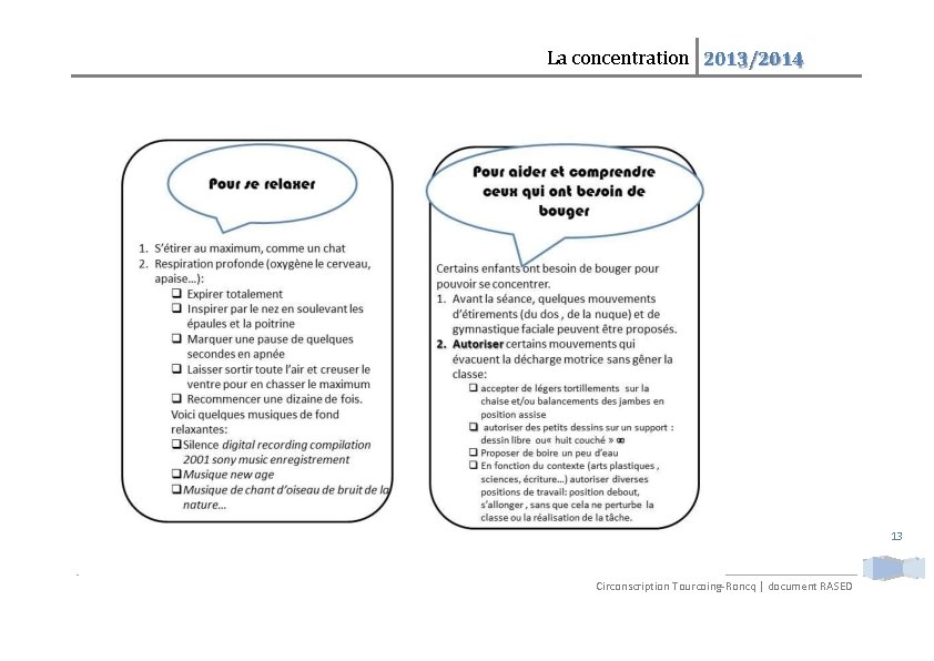 La concentration 2013/2014 13 Circonscription Tourcoing-Roncq | document RASED 