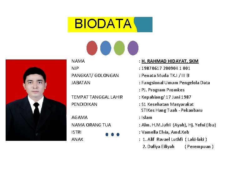 BIODATA NAMA NIP PANGKAT/ GOLONGAN JABATAN TEMPAT TANGGAL LAHIR PENDIDIKAN AGAMA NAMA ORANG TUA