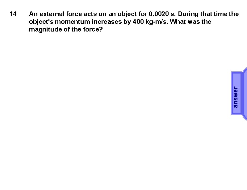 An external force acts on an object for 0. 0020 s. During that time