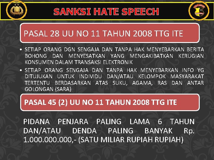 SANKSI HATE SPEECH PASAL 28 UU NO 11 TAHUN 2008 TTG ITE • SETIAP