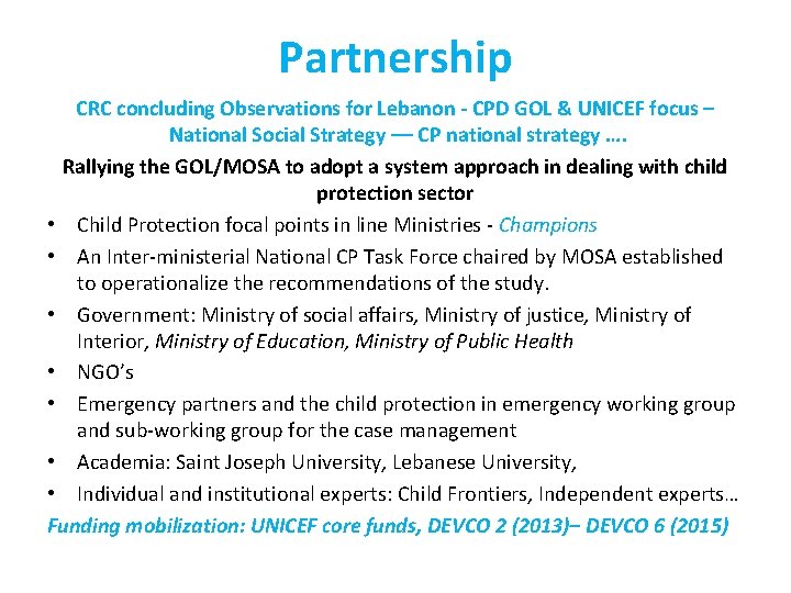 Partnership CRC concluding Observations for Lebanon - CPD GOL & UNICEF focus – National