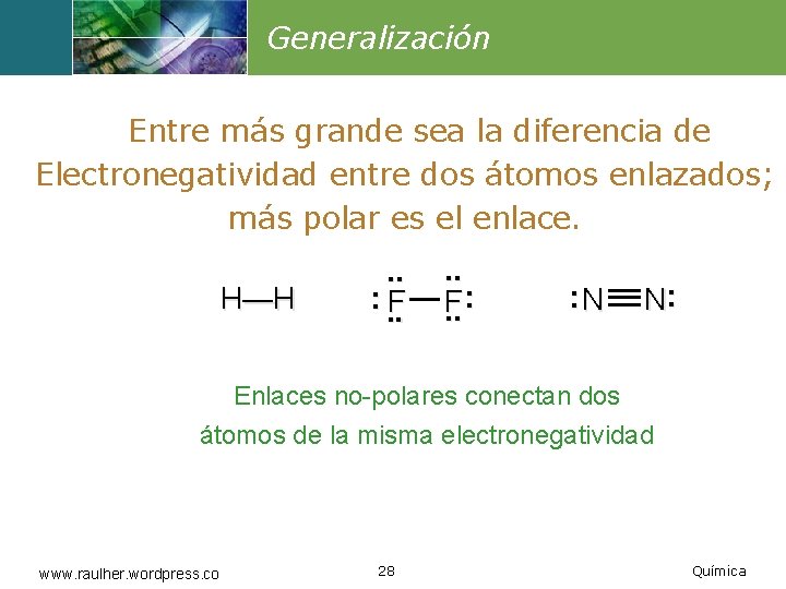 Generalización Entre más grande sea la diferencia de Electronegatividad entre dos átomos enlazados; más