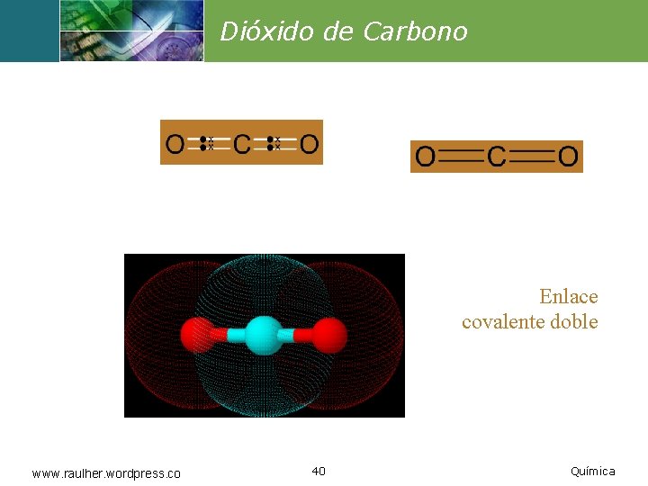 Dióxido de Carbono Enlace covalente doble www. raulher. wordpress. co 40 Química 