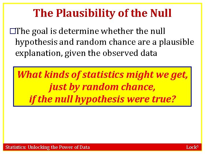The Plausibility of the Null �The goal is determine whether the null hypothesis and