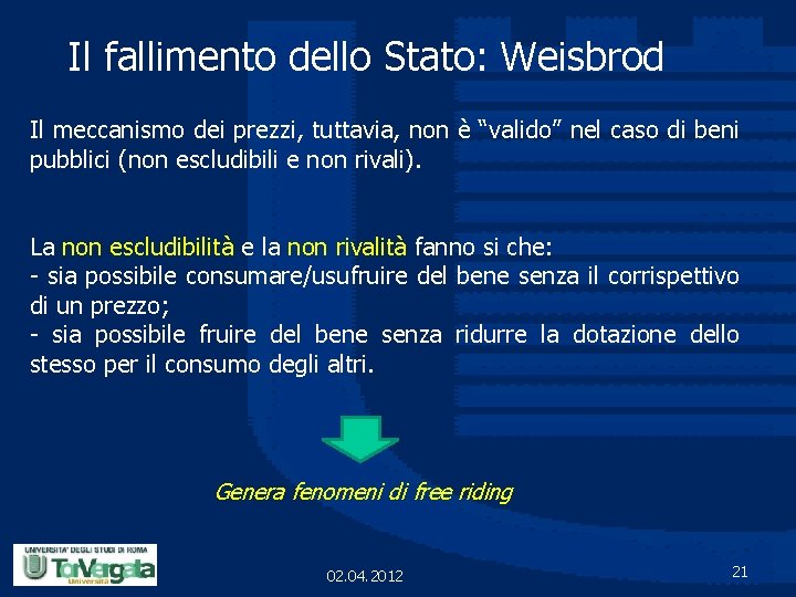 Il fallimento dello Stato: Weisbrod Il meccanismo dei prezzi, tuttavia, non è “valido” nel