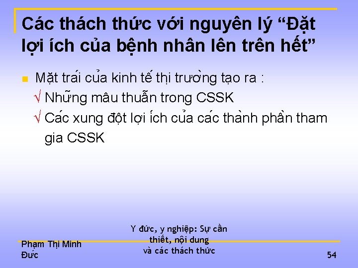 Các thách thức với nguyên lý “Đặt lợi ích của bệnh nhân lên trên