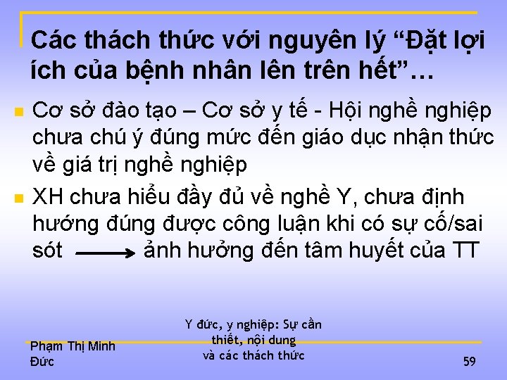 Các thách thức với nguyên lý “Đặt lợi ích của bệnh nhân lên trên