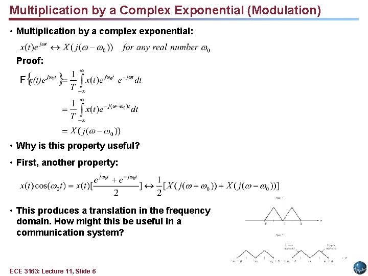 Multiplication by a Complex Exponential (Modulation) • Multiplication by a complex exponential: Proof: •