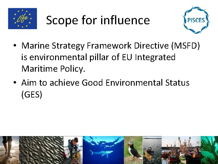 Scope for influence • Marine Strategy Framework Directive (MSFD) is environmental pillar of EU