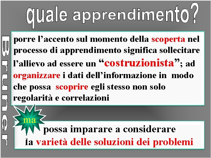 porre l’accento sul momento della scoperta nel processo di apprendimento significa sollecitare l’allievo ad