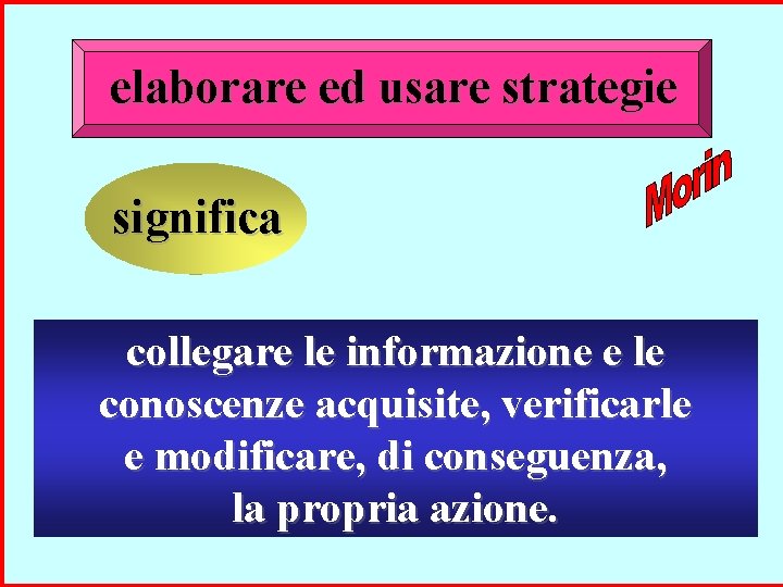 elaborare ed usare strategie significa collegare le informazione e le conoscenze acquisite, verificarle e