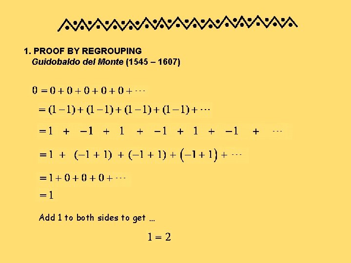 1. PROOF BY REGROUPING Guidobaldo del Monte (1545 – 1607) Add 1 to both