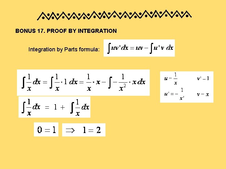 BONUS 17. PROOF BY INTEGRATION Integration by Parts formula: 