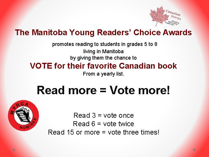 The Manitoba Young Readers’ Choice Awards promotes reading to students in grades 5 to