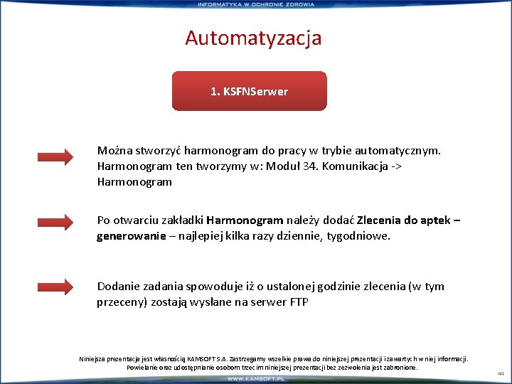 Automatyzacja 1. KSFNSerwer Można stworzyć harmonogram do pracy w trybie automatycznym. Harmonogram ten tworzymy