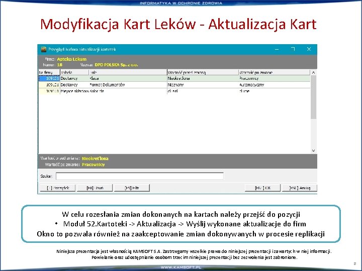 Modyfikacja Kart Leków - Aktualizacja Kart W celu rozesłania zmian dokonanych na kartach należy