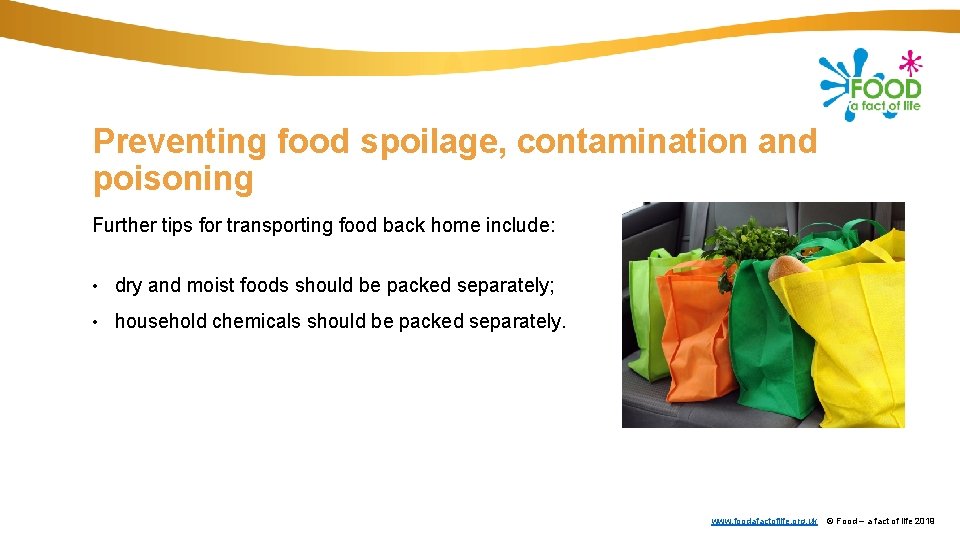 Preventing food spoilage, contamination and poisoning Further tips for transporting food back home include: