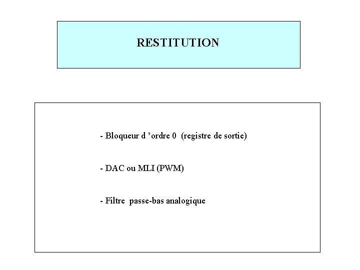 RESTITUTION - Bloqueur d ’ordre 0 (registre de sortie) - DAC ou MLI (PWM)