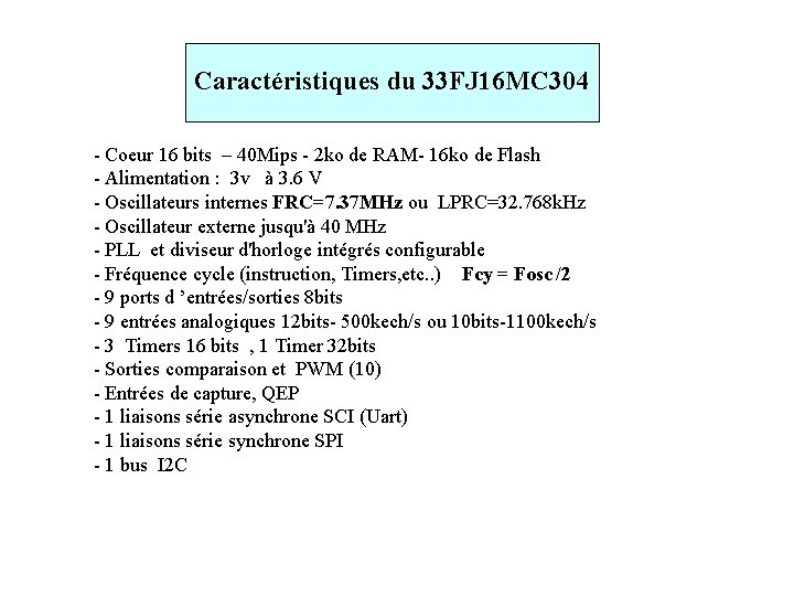 Caractéristiques du 33 FJ 16 MC 304 - Coeur 16 bits – 40 Mips