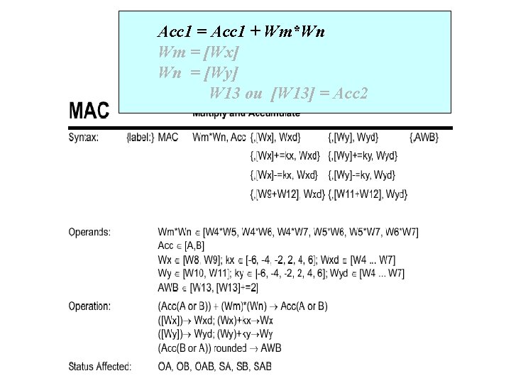 Acc 1 = Acc 1 + Wm*Wn Wm = [Wx] Wn = [Wy] W