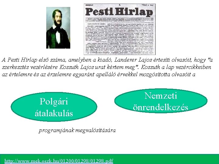 A Pesti Hírlap első száma, amelyben a kiadó, Landerer Lajos értesíti olvasóit, hogy "a