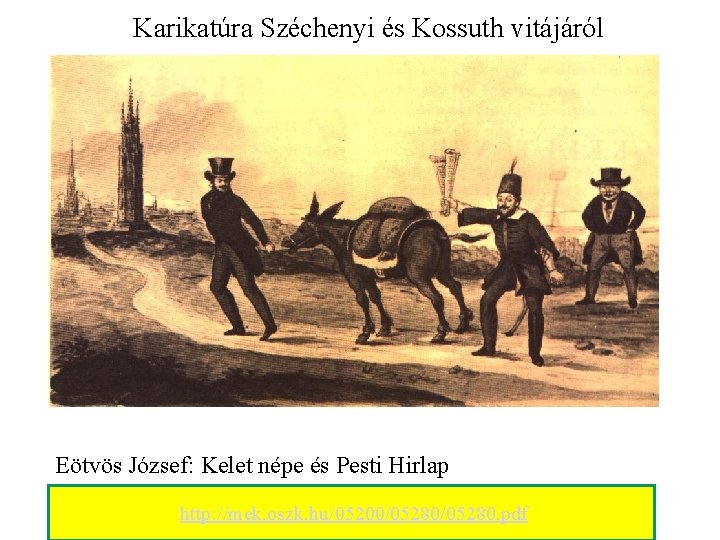 Karikatúra Széchenyi és Kossuth vitájáról Eötvös József: Kelet népe és Pesti Hirlap http: //mek.