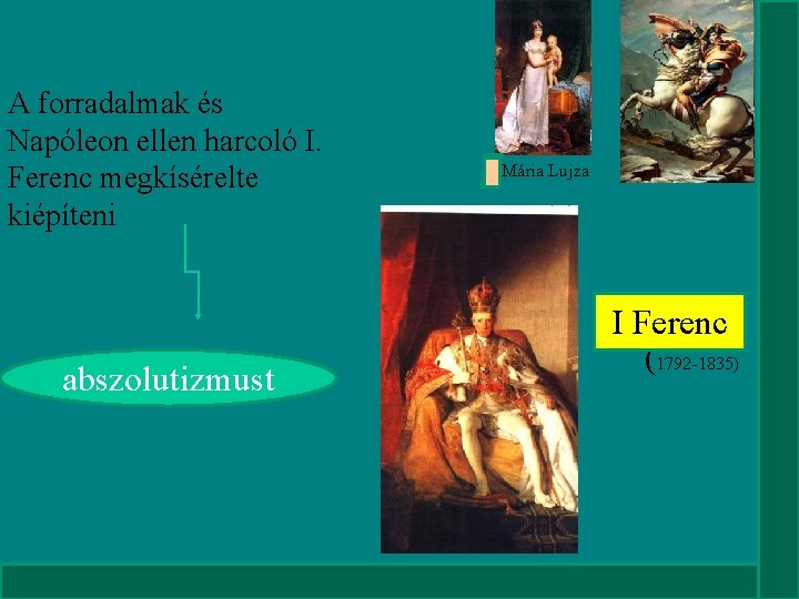 A forradalmak és Napóleon ellen harcoló I. Ferenc megkísérelte kiépíteni abszolutizmust Mária Lujza I