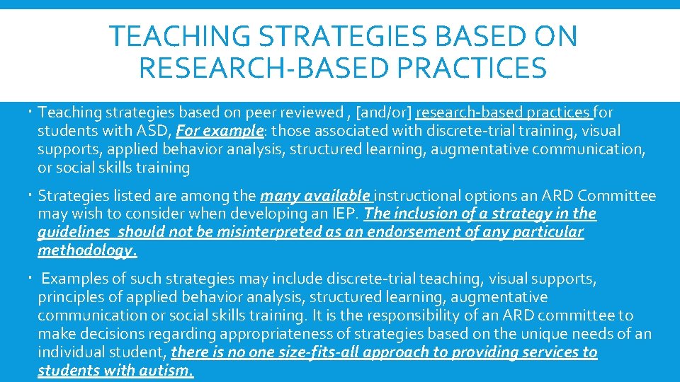 TEACHING STRATEGIES BASED ON RESEARCH-BASED PRACTICES Teaching strategies based on peer reviewed , [and/or]