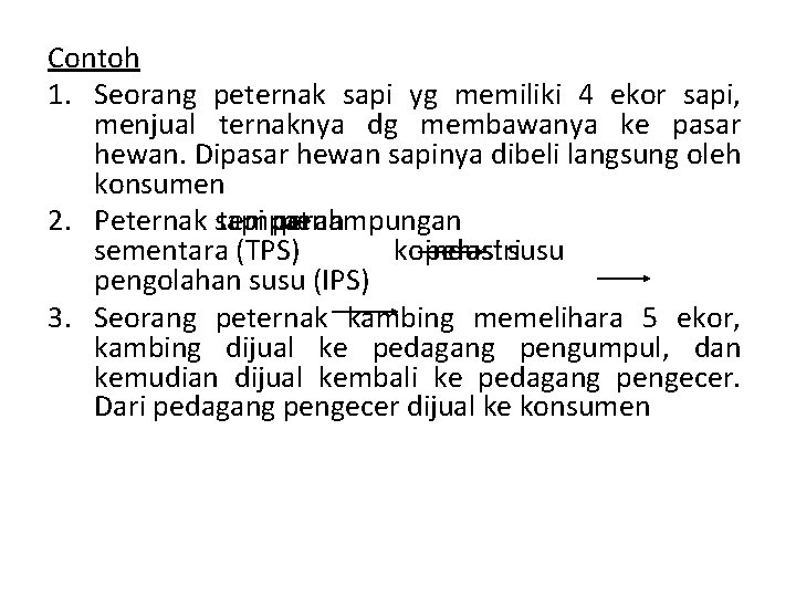 Contoh 1. Seorang peternak sapi yg memiliki 4 ekor sapi, menjual ternaknya dg membawanya