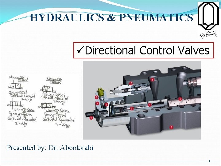 HYDRAULICS & PNEUMATICS üDirectional Control Valves Presented by: Dr. Abootorabi 1 