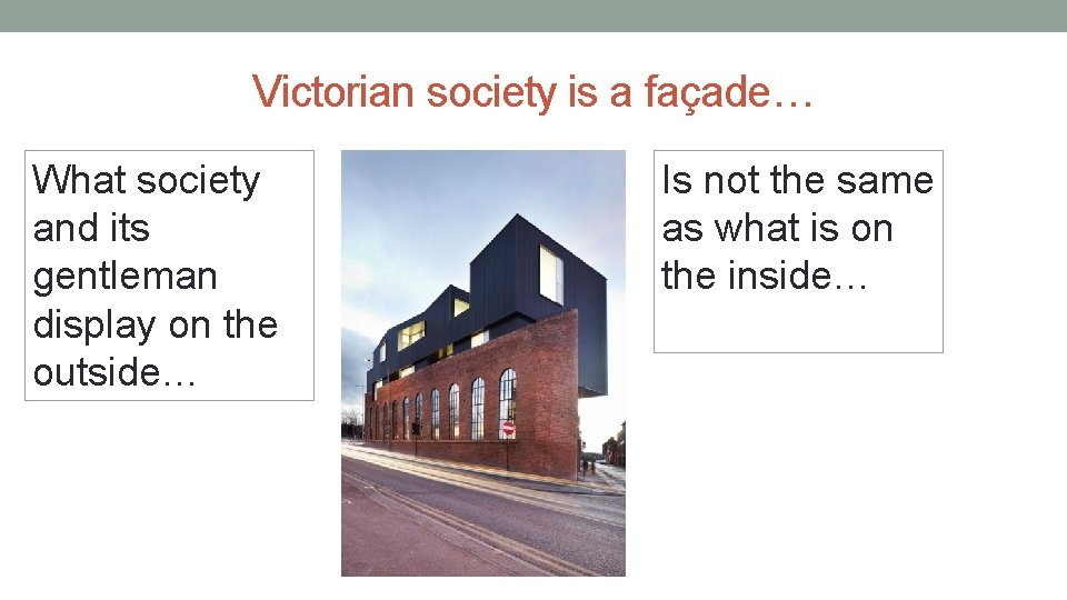 Victorian society is a façade… What society and its gentleman display on the outside…