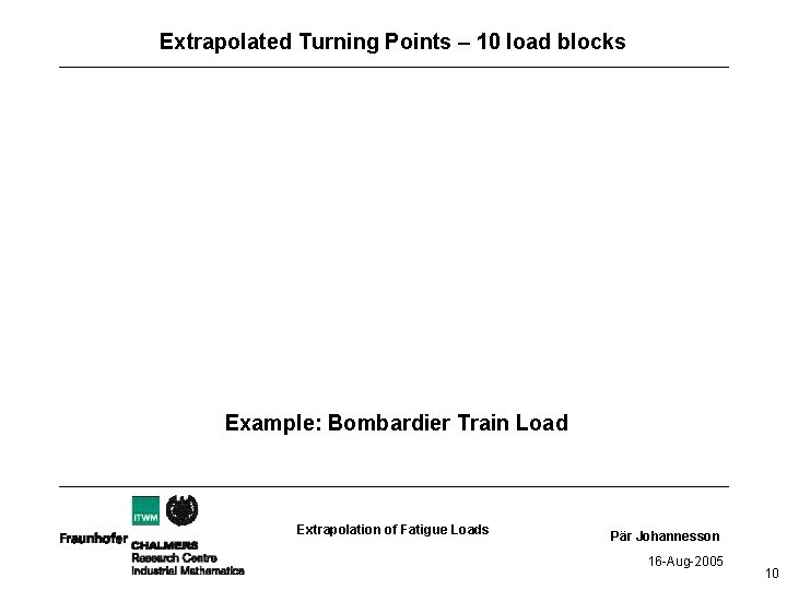 Extrapolated Turning Points – 10 load blocks Example: Bombardier Train Load Extrapolation of Fatigue