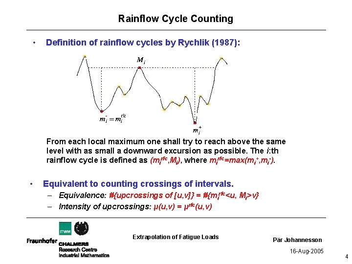 Rainflow Cycle Counting • Definition of rainflow cycles by Rychlik (1987): From each local