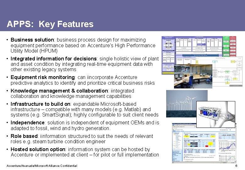 APPS: Key Features • Business solution: business process design for maximizing equipment performance based