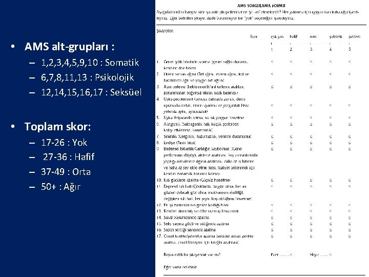  • AMS alt-grupları : – 1, 2, 3, 4, 5, 9, 10 :