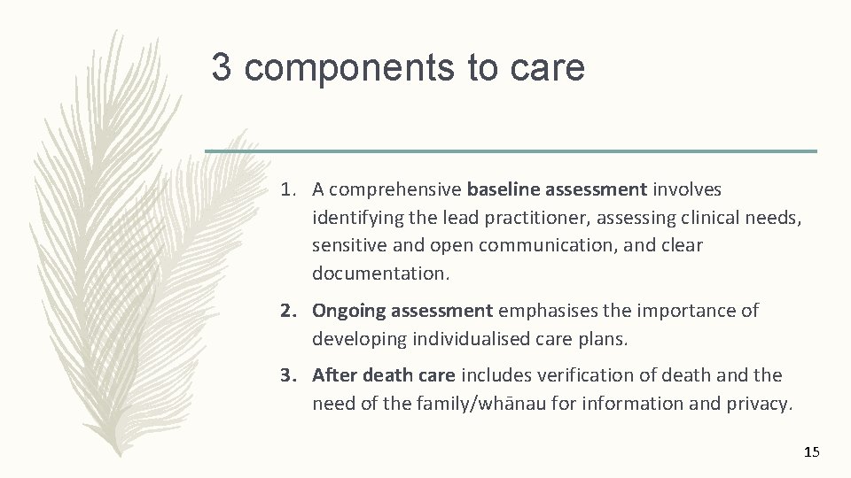 3 components to care 1. A comprehensive baseline assessment involves identifying the lead practitioner,