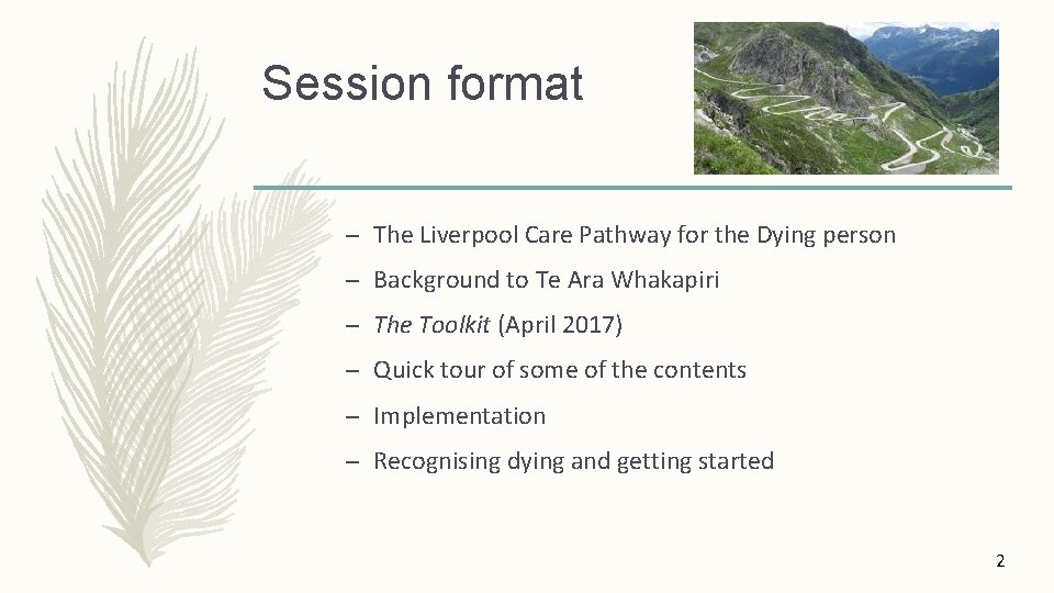 Session format – The Liverpool Care Pathway for the Dying person – Background to