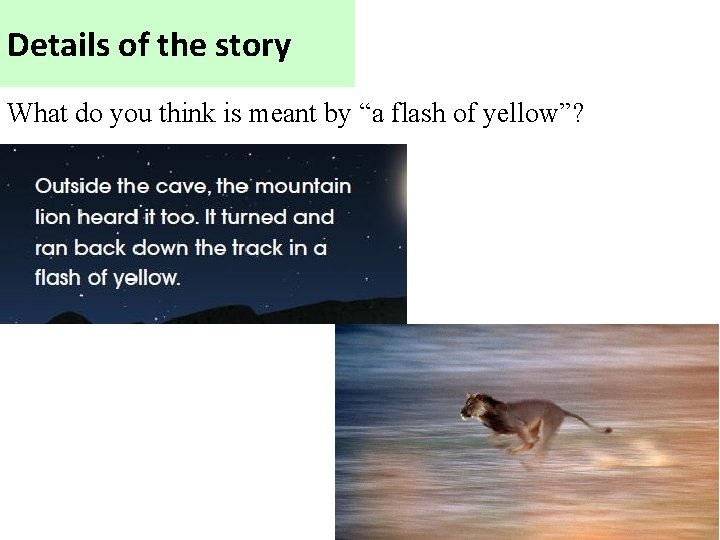 Details of the story What do you think is meant by “a flash of