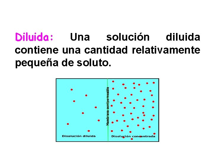 Diluida: Una solución diluida contiene una cantidad relativamente pequeña de soluto. 