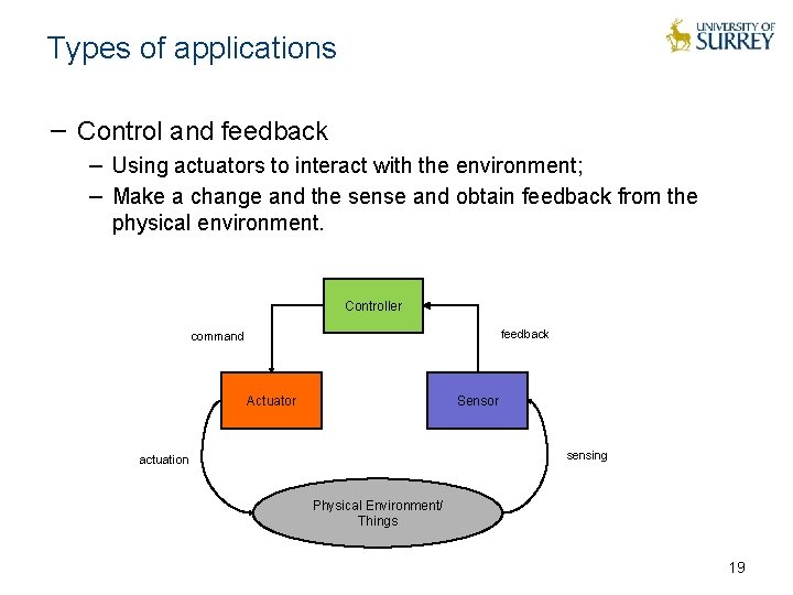 Types of applications − Control and feedback − Using actuators to interact with the