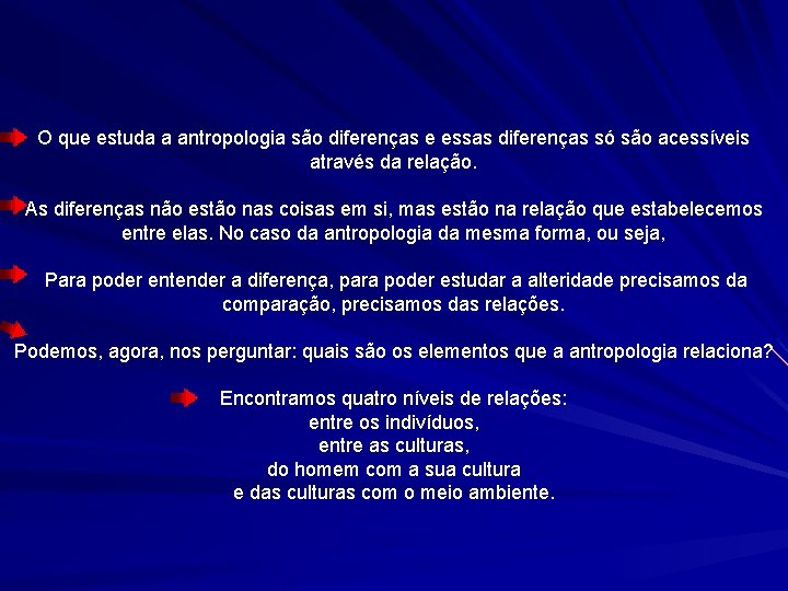 O que estuda a antropologia são diferenças e essas diferenças só são acessíveis através