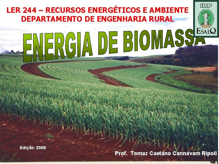 LER 244 – RECURSOS ENERGÉTICOS E AMBIENTE DEPARTAMENTO DE ENGENHARIA RURAL Edição: 2006 Prof.