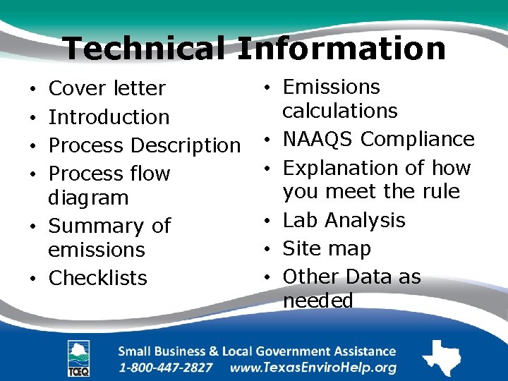 Technical Information Cover letter Introduction Process Description Process flow diagram • Summary of emissions