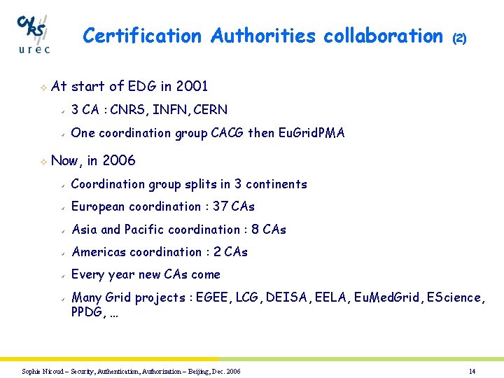 Certification Authorities collaboration ² At start of EDG in 2001 ü 3 CA :