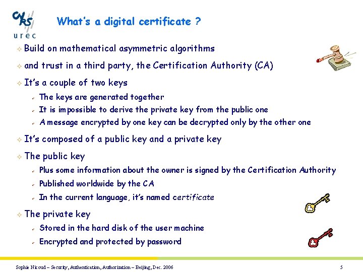 What’s a digital certificate ? ² Build on mathematical asymmetric algorithms ² and trust