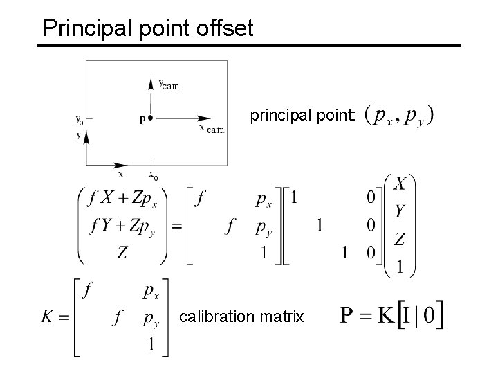 Principal point offset principal point: calibration matrix Principal point offset principal point: calibration matrix